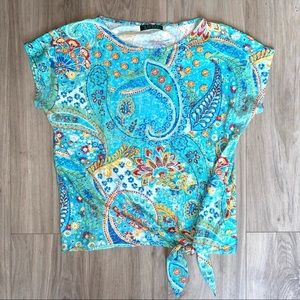 Ralph Lauren Blue Pattern Tie Top